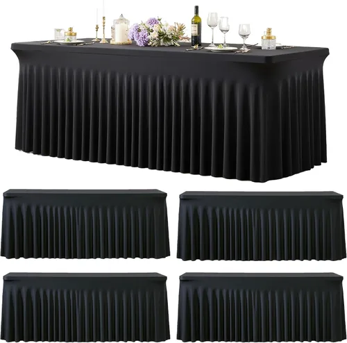 Miniatura 28 de Manteles de mesa de elastano azul bebé de 6 pies para mesas rectangulares, sin arrugas, rectangular, elástico, ajustable de 6 pies con falda