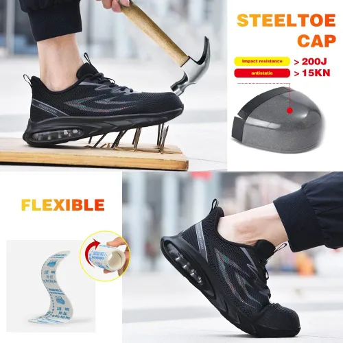 Miniatura 2 de Zapatos de punta de acero para mujeres y hombres, ligeros, indestructibles, a prueba de pinchazos, cómodos zapatos de seguridad antideslizantes