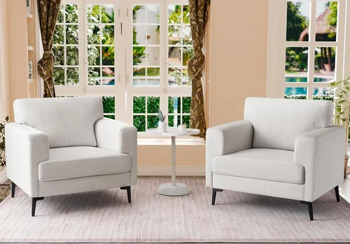 Miniatura 17 de Silla decorativa de gran tamaño, sillas tapizadas para sala de estar, sofá individual con patas de metal, cómoda silla de lectura de tela de lino