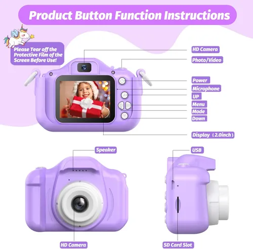 Miniatura 8 de Cámara para niños mejorada, regalos de Navidad y cumpleaños para niñas y niños, cámara de video digital selfie de 1080P HD para niños pequeños
