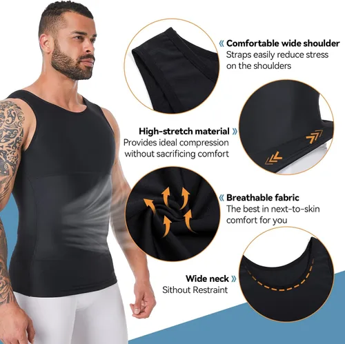 Miniatura 3 de Body Shaper, chaleco de compresión para adelgazar, control de abdomen, para ocultar el pecho, ginecomastia