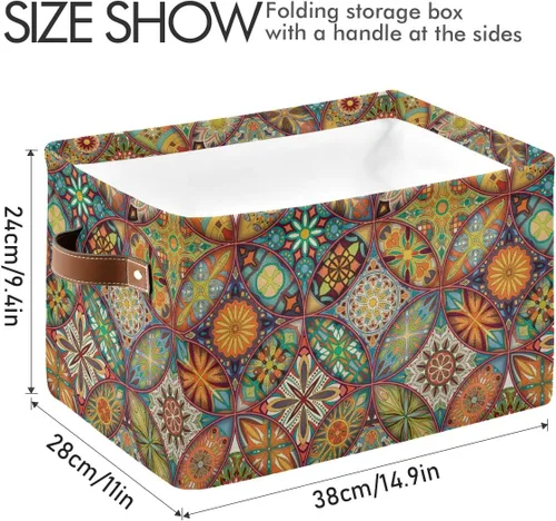 Miniatura 3 de Cesta de almacenamiento con diseño étnico bohemio y floral de mandala grande, caja de almacenamiento plegable para juguetes, organizador de ropa