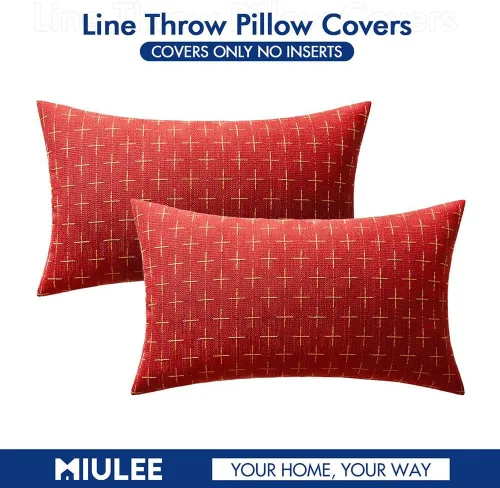 Miniatura 121 de MIULEE - Juego de 2 fundas de almohada decorativas de lino de arpillera navideñas, modernas, estilo campestre, rústicas, tejidas, con textura