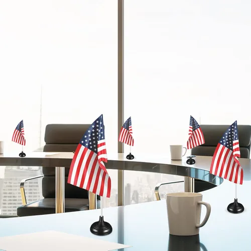 Miniatura 5 de Gerrii 48 soportes para bandera de mesa de 4 x 6 pulgadas, base de bandera pequeña para mesa del día de la independencia, escritorio, fiesta, Negro