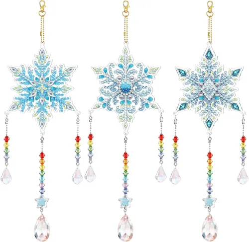 Miniatura 8 de Jetec Juego de 3 piezas de arte de diamantes para pintura, atrapasoles, campanillas de viento, arte de puntos de doble cara, adornos colgantes