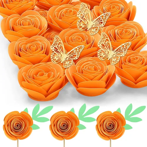 Miniatura 14 de Mverse Rosas Azul Claro Flores Artificiales, Mini Flores de Papel Manualidades DIY Decoraciones de Regalo para Marco de Caja de Sombra 16- Azul claro