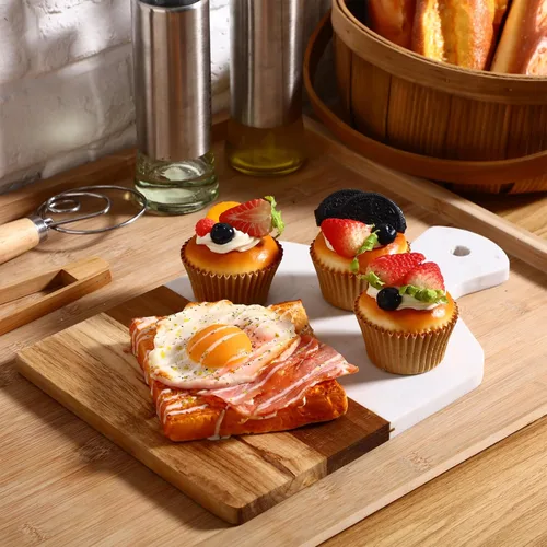 Miniatura 6 de FillTouch 2 tablas de cortar de mármol y madera de acacia de 13 x 8.5 pulgadas, tablas de charcutería de mármol blanco para servir queso con asa