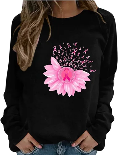 Miniatura 2 de Breast Cancer Awareness Shirts for Women Pink Ribbon Floral Crewneck Sweatshirt Loose Fit Tops Fall Outfits 2024