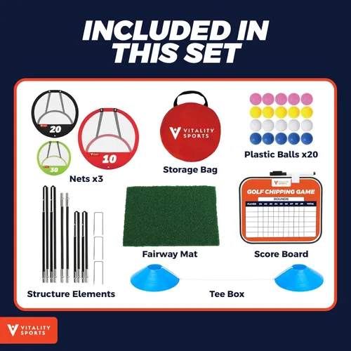Miniatura 4 de Vitality Sports Red de astillado de golf, 3 piezas de red de práctica de golf emergente para patio trasero, juego de astillado para interiores