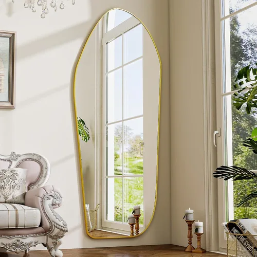 Miniatura 7 de BEAUTYPEAK Espejo Irregular de Cuerpo Entero - 67x24 Pulgadas Espejos Modernos con Marco Dorado, Espejo de Pared de Tocador de Forma Única para Sala