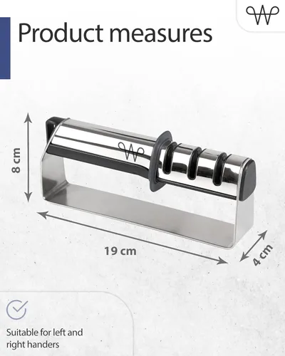 Miniatura 5 de WERTA Afilador de cuchillos de acero inoxidable, afilado de cuchillos de 3 etapas, ideal para cuchillo de chef y cuchillo de cocina, uso zurdo