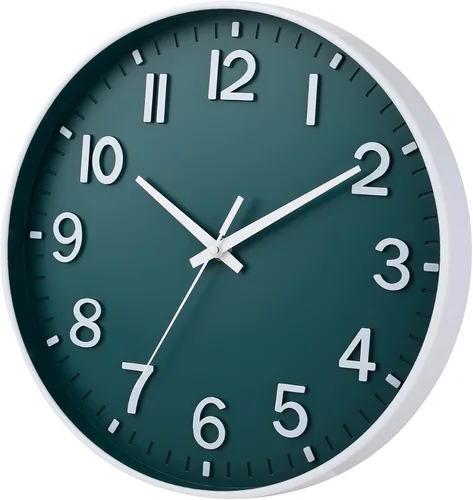 Miniatura 3 de HZDHCLH Reloj de pared verde con pilas, 12 pulgadas, silencioso, sin tictac, moderno, para sala de estar, dormitorio, cocina, oficina, decoración