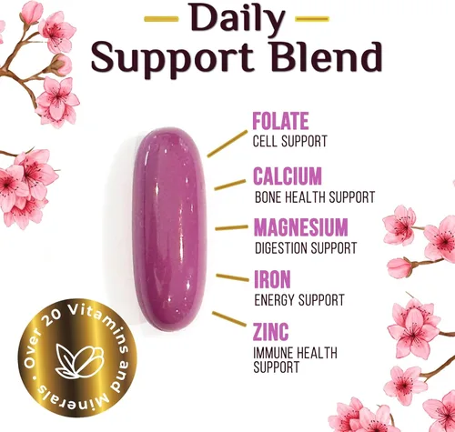 Miniatura 7 de Multivitamínico para mujer – Multivitaminas diarias completas para mujer con calcio, ácido fólico, vitamina A, C, D, E y vitaminas B, zinc y hierro