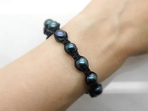 Miniatura 3 de Pulsera ajustable de perlas de pavo real negro para hombres y mujeres, regalo único