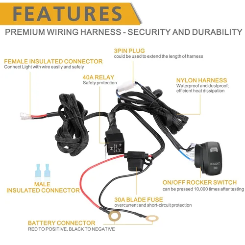 Miniatura 3 de Arnés de cableado 1 cable, kit de arnés de cableado de barra de luz LED Rfroad Lighting para luces antiniebla, luces de conducción todoterreno, luz