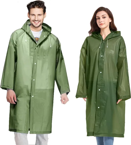Miniatura 24 de Abrigos de lluvia (paquete de 2) – Ponchos de lluvia reutilizables de EVA para adultos, chaquetas impermeables para hombres y mujeres