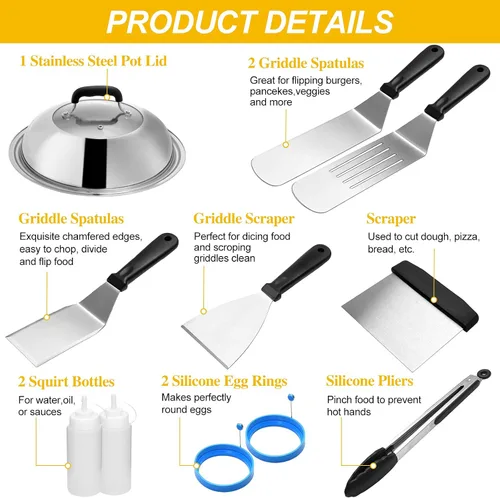 Miniatura 5 de Accesorios para plancha compatibles con Blackstone y Camp Chef, herramienta raspadora de plancha plana con cúpula de fusión para cocinar al aire