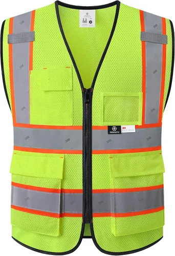 Miniatura 11 de Chaleco de seguridad reflectante para hombres y mujeres, chaleco de construcción que cumple con el estándar ANSI/ISEA Amarillo