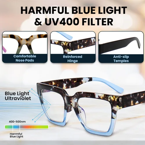 Miniatura 5 de Yogo Vision Blue Light Blocking Reading Glasses for Women Big Square Oversized Computer Readers (3 Pack)