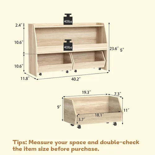 Miniatura 2 de COZPAW Organizador de almacenamiento de juguetes, estante Montessori de 2 niveles con contenedores móviles (madera)