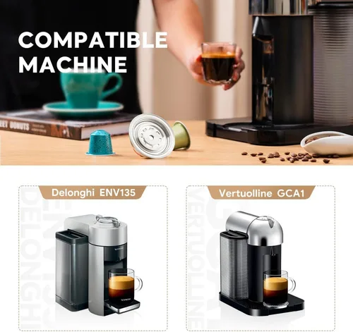 Miniatura 2 de Adaptador de cápsulas de café reutilizable compatible con Nespresso Vertuo, ENV135 y VertuoLine GCA1, convertidor de cápsulas de café de acero
