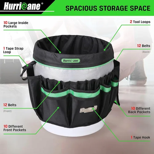 Miniatura 3 de HURRICANE Organizador de bolsas de herramientas de 5 galones, organizador de herramientas de jardín con 52 bolsillos, impermeable para la mayoría