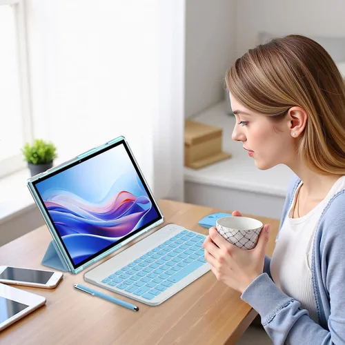Miniatura 7 de Tablet Android 15 de 10 pulgadas con lápiz capacitivo para teclado, 8 GB de RAM 2 en 1 Tableta, incluye mouse y funda protectora, batería de 6000