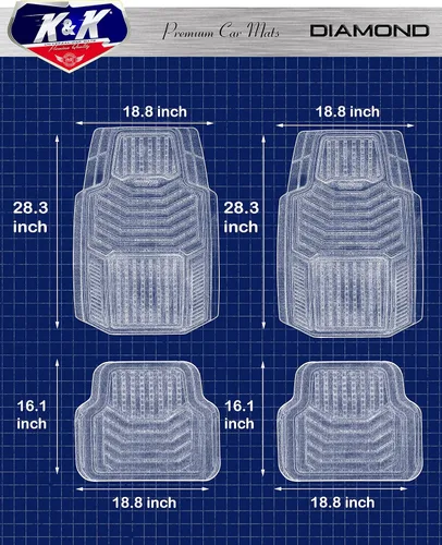 Miniatura 5 de K&K Auto Accessories 3D - Tapete grueso para piso de automóvil, 8 libras, resistente, duradero, universal, diamante negro, plato profundo