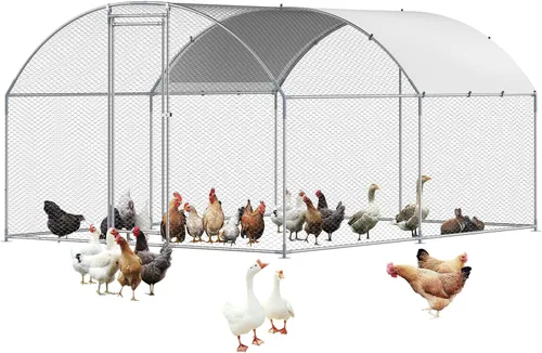 VEVOR Gallinero de metal grande con paso, 13.1 x 9.8 x 6.5 pies para patio con cubierta impermeable, jaula grande para aves de corral para