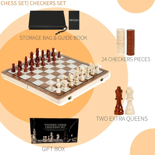 Miniatura 7 de Juegos de tablero de ajedrez, juego de ajedrez magnético de 15 pulgadas para adultos y niños, juego de mesa de damas, tableros de ajedrez plegables