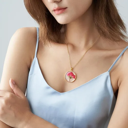 Miniatura 15 de Collares de flores de nacimiento para mujer, collar de 1 a 12 meses, collar de flores prensadas hecho a mano, regalo único de vacaciones, dorado, 18