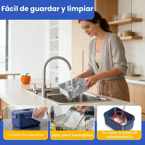 Miniatura 7 de Vingud Lonchera eléctrica inalámbrica para adultos, lonchera térmica recargable de 1.8 L, calentador de alimentos, lonchera portátil autocalentable