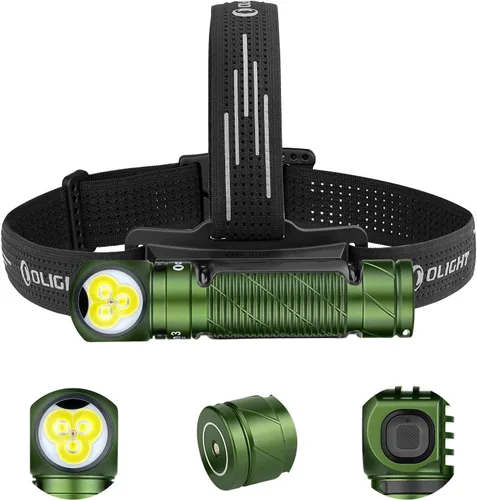 OLIGHT Perun 3 Linterna Frontal Recargable, 3000 Lúmenes LED Faro con Luz Roja, Lámpara de Cabeza Impermeable con Banda para la Cabeza para Verde OD
