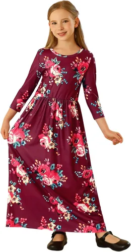 Miniatura 70 de 21KIDS Vestido largo floral de manga larga 3/4 con bolsillos para niñas de 6 a 12 años
