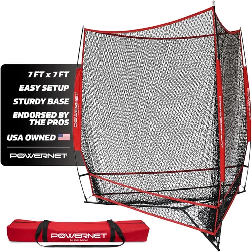 Miniatura 7 de PowerNet Red de entrenamiento de béisbol de triple amenaza, red de bateo o lanzamiento de 3 vías de 7 pies x 7 pies, cubre 147 pies cuadrados, Negro