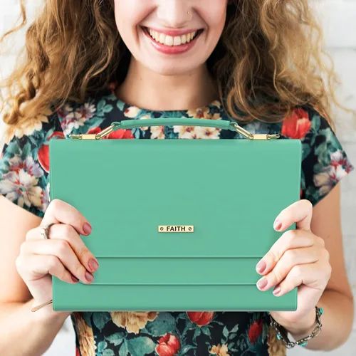 Miniatura 19 de DEHITE Funda para la Biblia para mujer, bolsa de transporte para la Biblia, ranuras para bolígrafos, bolsillo con cremallera, correa para el hombro
