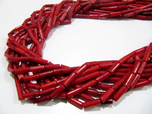 Miniatura 3 de Cuentas de coral rojo perforadas largas de calidad muy agradable, cuentas de coral rojo fuego en forma de tubo, tamaño 0.157 x 0.315 in disponible