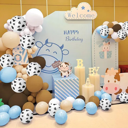 Miniatura 6 de Kit de arco de guirnalda de globos de vaca de 150 piezas, diseño de vaquera, azul, blanco, marrón, estampado de vaca, globos de animales de granja