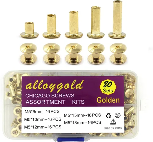 Miniatura 15 de ALLOYGOLD Tornillos Chicago de bronce remaches de cuero surtidos, 8 tamaños de remaches de tornillo, tornillos Chicago para decorar y reparar cuero