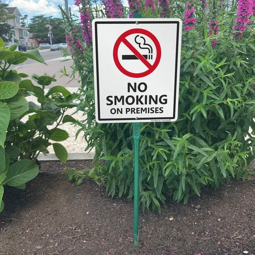 Miniatura 5 de SmartSign Letrero LawnBoss® "No Smoking on Premises" Letrero de aluminio de 10 x 12 pulgadas con estaca de 3 pies