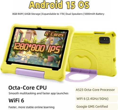 Miniatura 2 de Tabletas Android 15 – Tableta para niños de 10 pulgadas con funda, Octa-Core, 8 GB+64 GB de almacenamiento (expandible a 1 TB), cámara dual