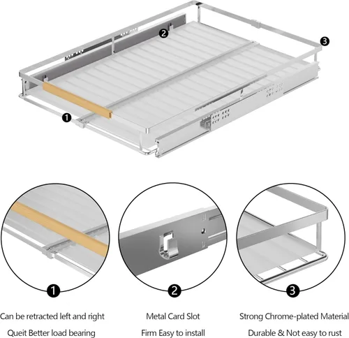 Miniatura 7 de SANNO Organizador de gabinete extraíble, estante deslizante de cocina debajo del fregadero, estantes de cajón ampliables con cajones deslizantes