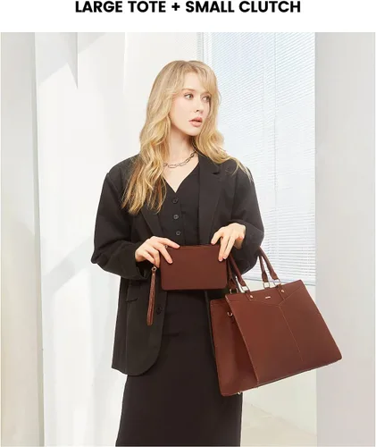 Miniatura 3 de LOVEVOOK Bolsa de mano para laptop para mujer, bolsa de trabajo de cuero para negocios, oficina, maletín para computadora con pequeño clutch, apto