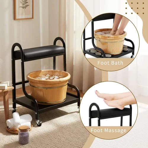 Miniatura 3 de Geelin Carrito de pedicura, carrito de baño de pies, carrito portátil para descanso, masaje y pedicura, taburete con cojín, suministros de spa