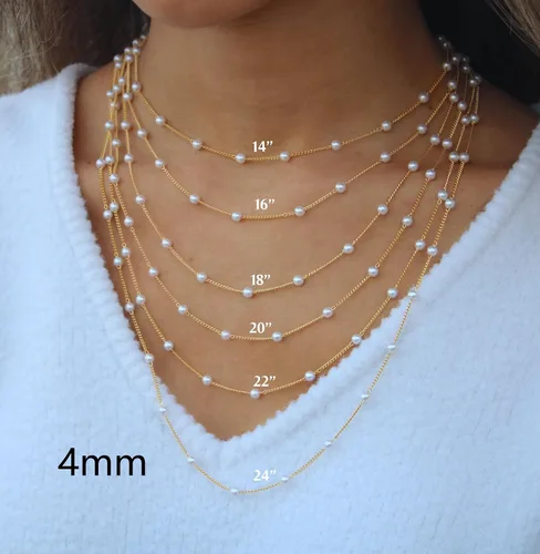 Miniatura 3 de Meeran Collar de perlas para mujer, delicado collar de perlas chapadas en oro de 14 quilates, collar de perlas blancas simples, collar de cadena