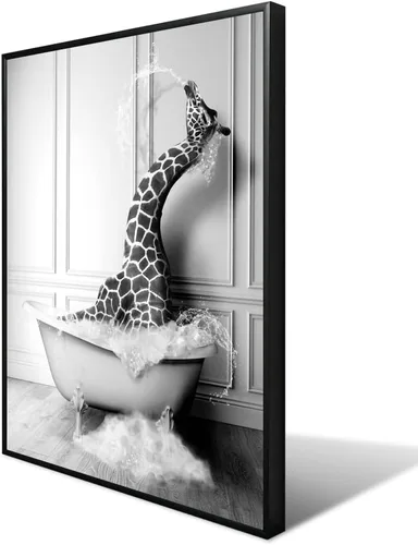 Miniatura 16 de XMJJQQ Arte enmarcado divertido lienzo de tigre para baño, bonito póster de baño en blanco y negro, estampado de tigre animal en el baño, decoración