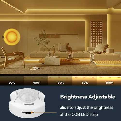 Miniatura 3 de Tira de luces LED COB con sensor de movimiento para debajo de la cama, 2 tiras de luz LED blanca cálida activada por movimiento para mesita