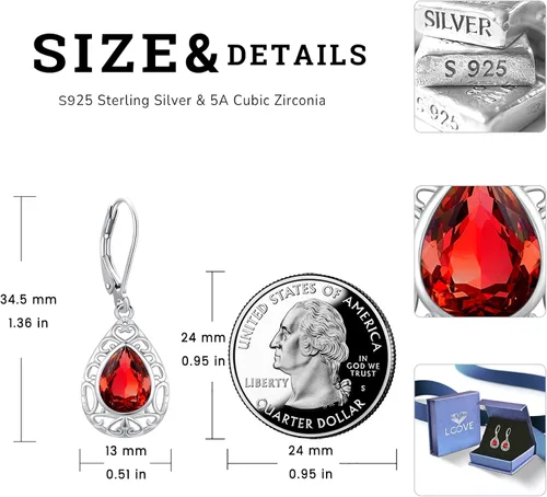 Miniatura 36 de Aretes colgantes de plata de ley con diseño de árbol de la vida, flor, abeja, animales, gato, colibrí, piedra lunar, turquesa, aretes con cierre