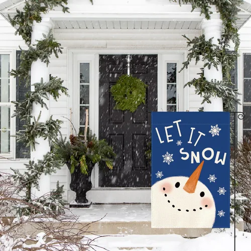 Miniatura 3 de AVOIN colorlife Azul Deja Que Nieve Muñeco de Nieve Copo de Nieve Bandera de Jardín 12 x 18 Pulgadas de Doble Cara, Bandera Decorativa de Navidad