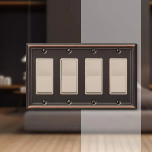 Miniatura 3 de Amerelle 149R4DB - Placa de pared Chelsea, 4 interruptores de palanca, acero, bronce envejecido, paquete de 1